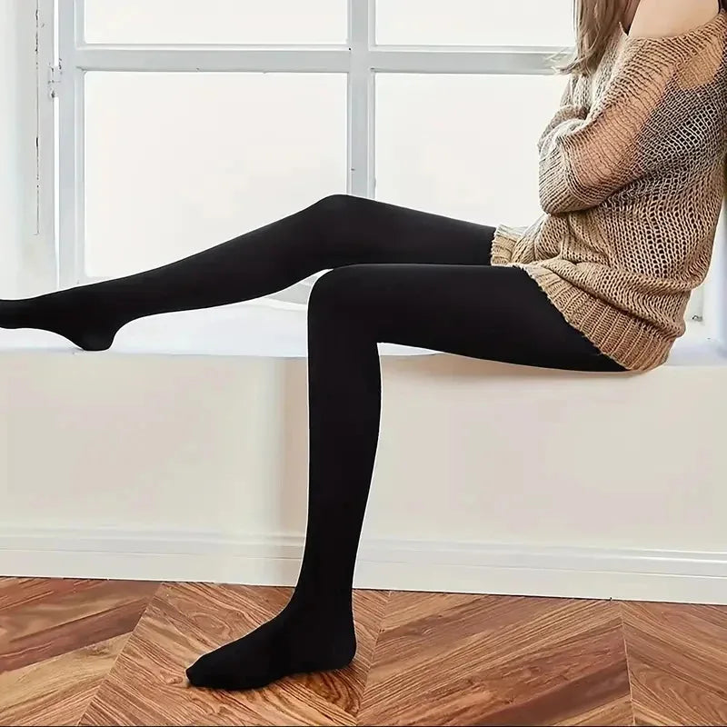 Women's Black High-Waisted Thermal Stretch Leggings, One Size