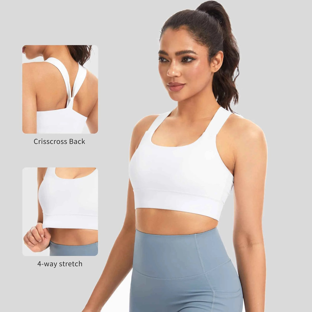 THE GYM PEOPLE Women's V-Cross Back Padded Sports Bra – Square Neck Yoga Workout Crop Top