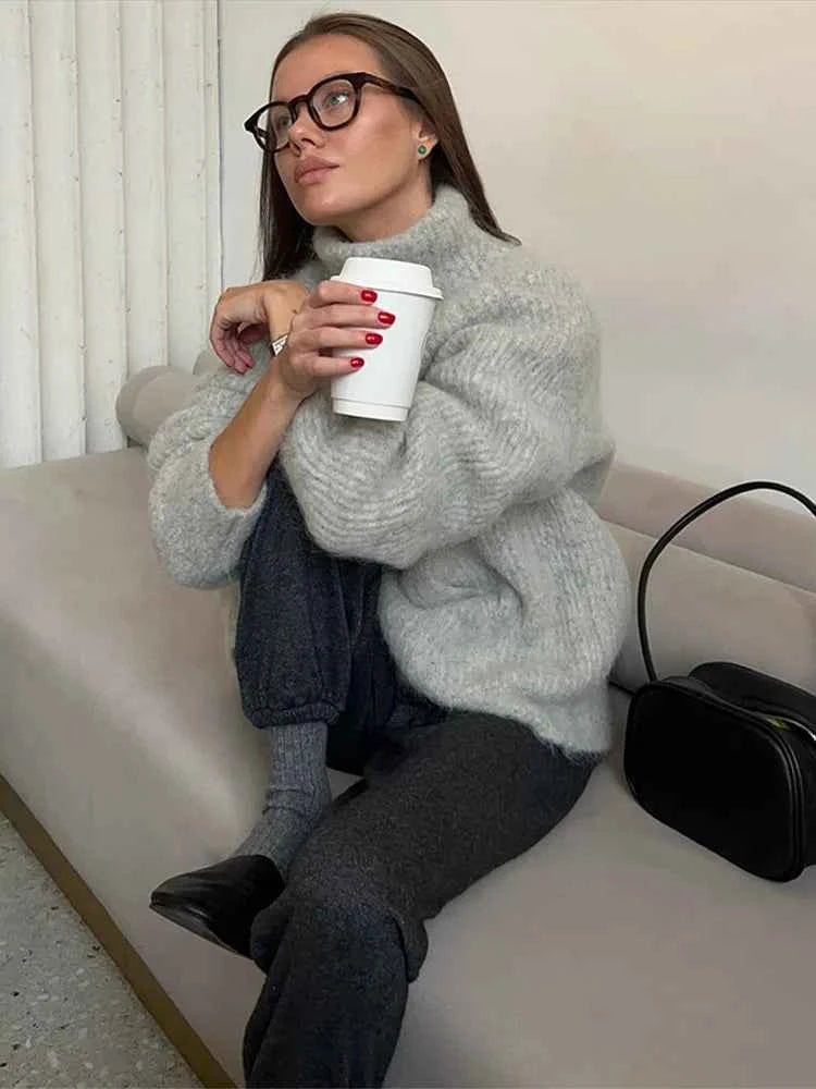 Women's Sweater Knitwear Blouse Turtleneck Knit Tops Soft Pullover Loose Hot Sweaters Pulls Femmes Woman Clothes New Outerwear