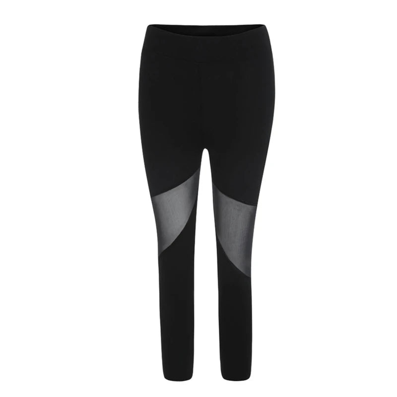 Black Patchwork Mesh Leggings Women's Elastic Pant Capri Women Fitness Leggings