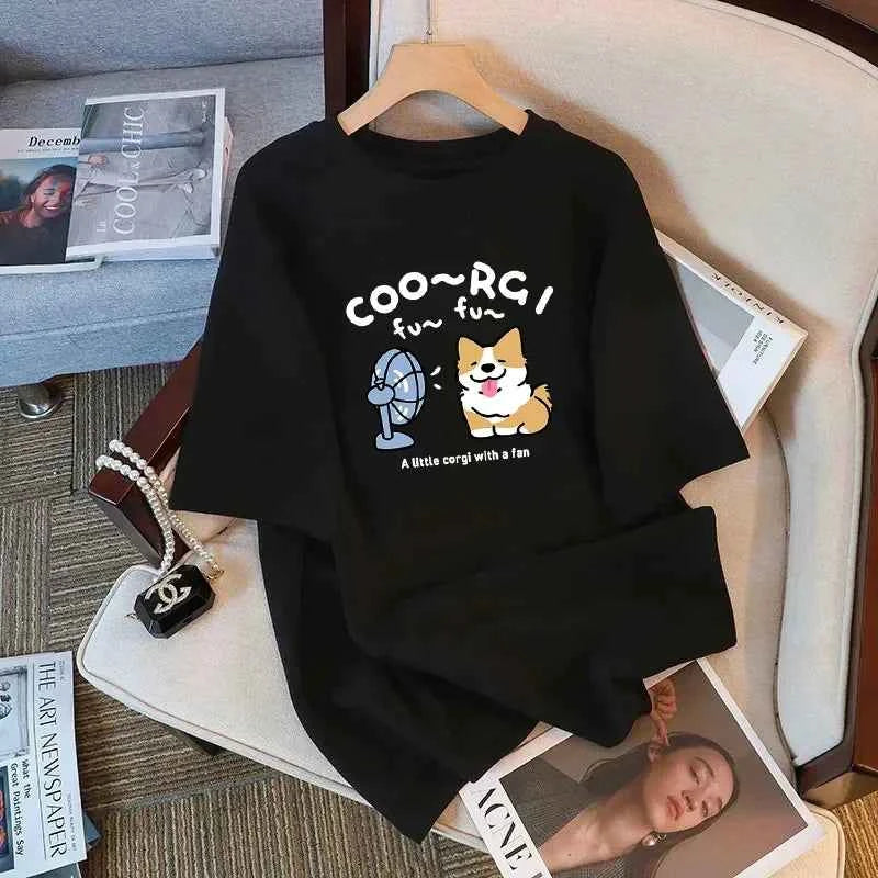 Soft Cuteness Alert  Korean Style T Shirt Cute Fun Pattern Print Loose Short  Sleeve White Top for Women Casual Summer Clothing