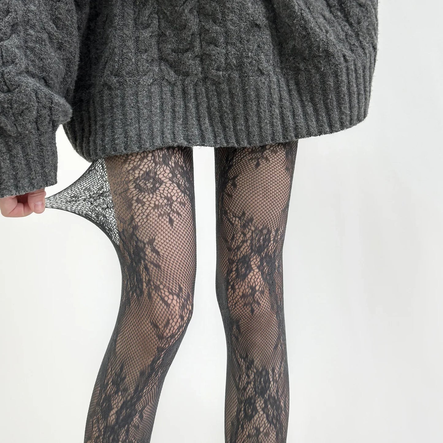 Floral Mesh Thigh-High Stockings – Lace Fishnet Pantyhose for Women