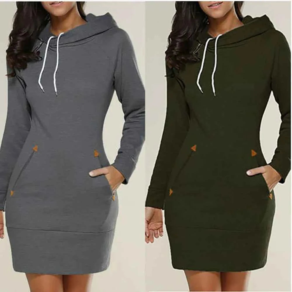 2024 woman Women's Clothing Dresses hot selling new hooded zipper pullover mid length hoodie dress in 5 colors and size 6 Dress