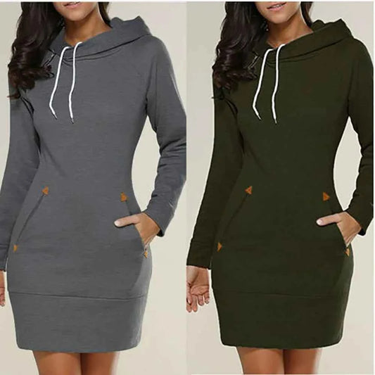 2024 woman Women's Clothing Dresses hot selling new hooded zipper pullover mid length hoodie dress in 5 colors and size 6 Dress