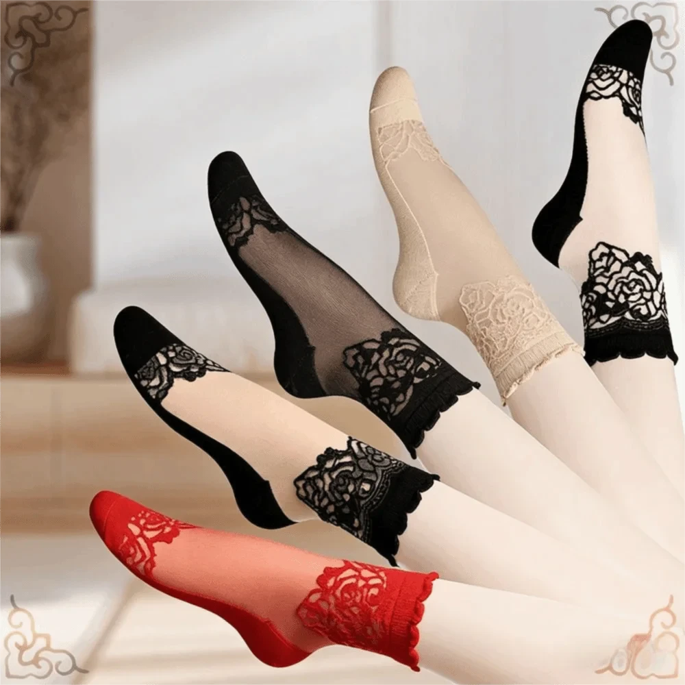 Women's Invisible Lace Socks | Non-Slip Sheer Ruffle No-Show Socks