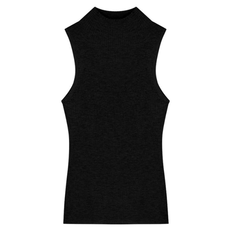 1PC Fashion Half Turtleneck Knitted Tank Top Summer Women Casual Solid Color Sleeveless Vest