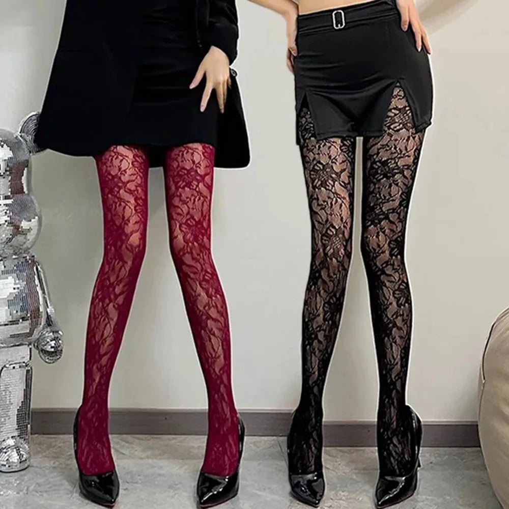 Women's Lolita Floral Lace Mesh Tights – Hollow Retro Rattan Pantyhose Stockings