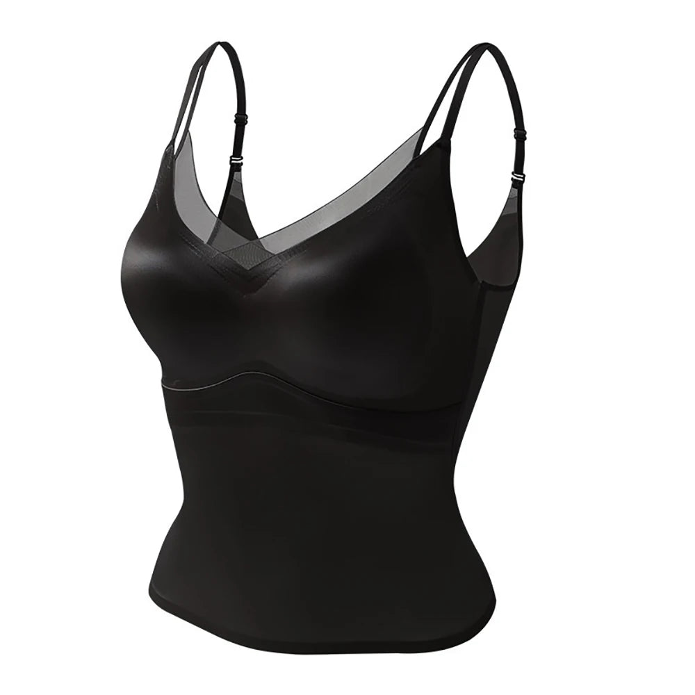 Satin V-Neck Camisole with Built-In Bra | Backless Sleeveless Tank Top