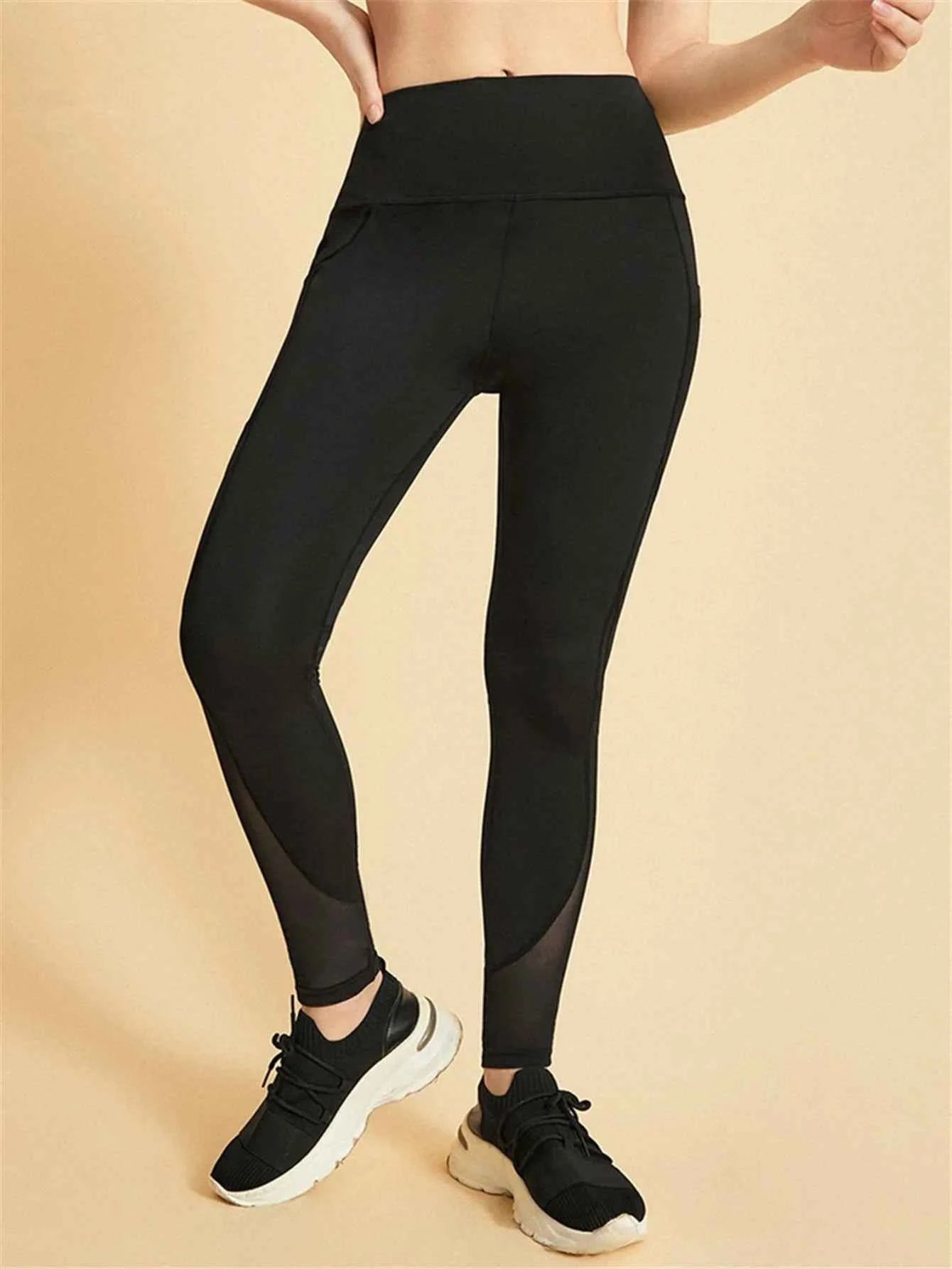 Butt Lifting Slimming Training Yoga Wrinkle-resistant Contrast Mesh Women Sports Legging