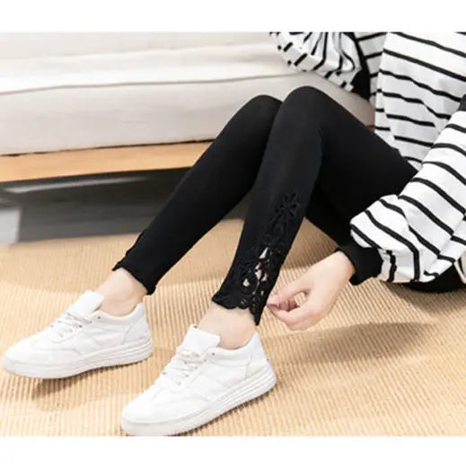 Women's High-Waist Contrast Lace Skinny Leggings