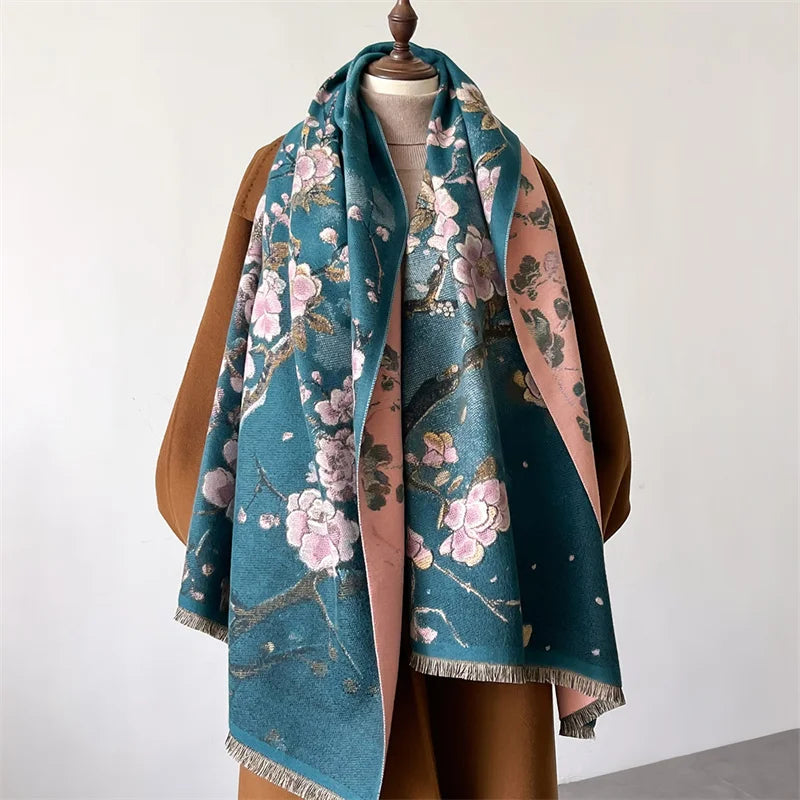 Luxury Winter Cashmere Scarf Women 2024 Design Warm Pashmina Blanket Poncho Scarves Female Shawl Wraps Thick Foulard Bufanda