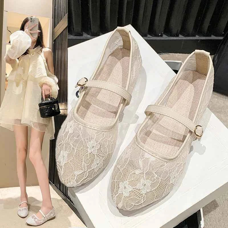 Women's Bow Ballet Flats — Sweet Hollow Slip-On Pointed Toe Shoes for Summer