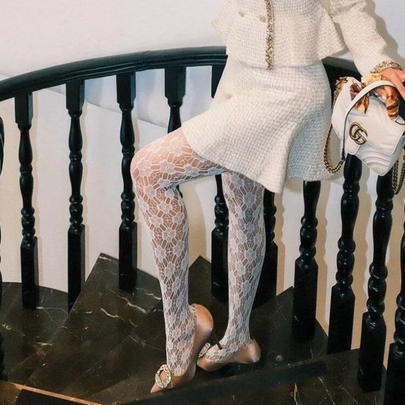 Harajuku Lace Mesh Pantyhose — Floral Hollow Tights & Fashion Hosiery