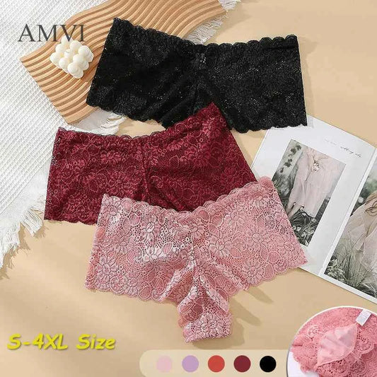 Sexy Lace Mid Rise Breathable Panties Summer Comfort Women Lingerie Elastic Comfortable Underwear Solid Color Casual Home Briefs