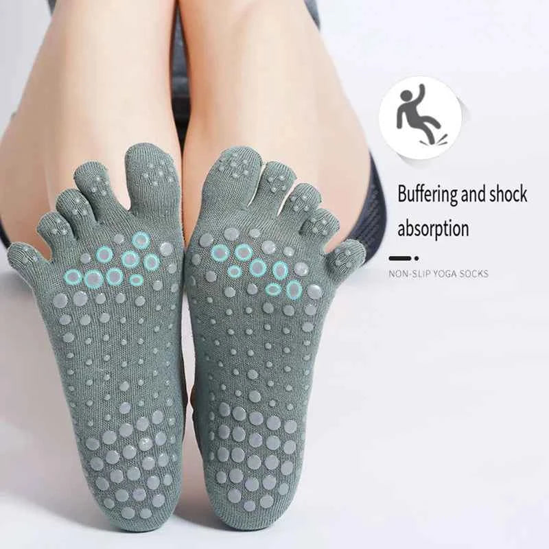Yoga socks, anti slip socks, professional women's five finger solid color socks, fitness sports Pilates socks, toe socks