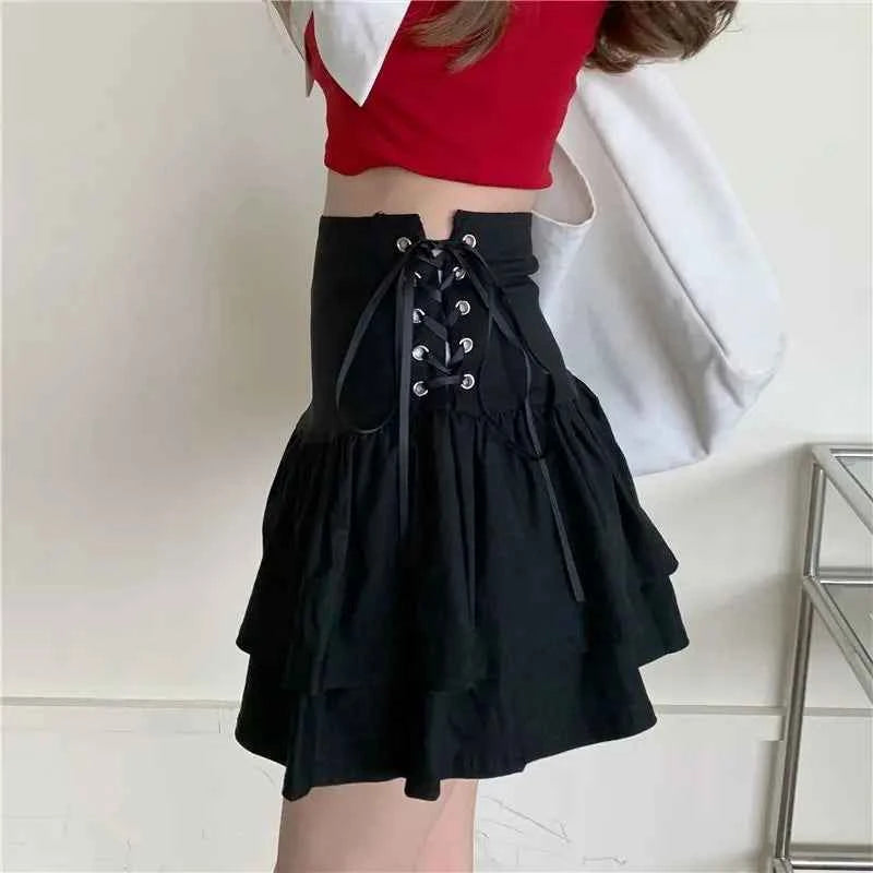 Black Bandage Skirts Women Streetwear High Waist Y2k Females Kawaii All-match New Arrival Harajuku Summer Above Knee Korean Chic