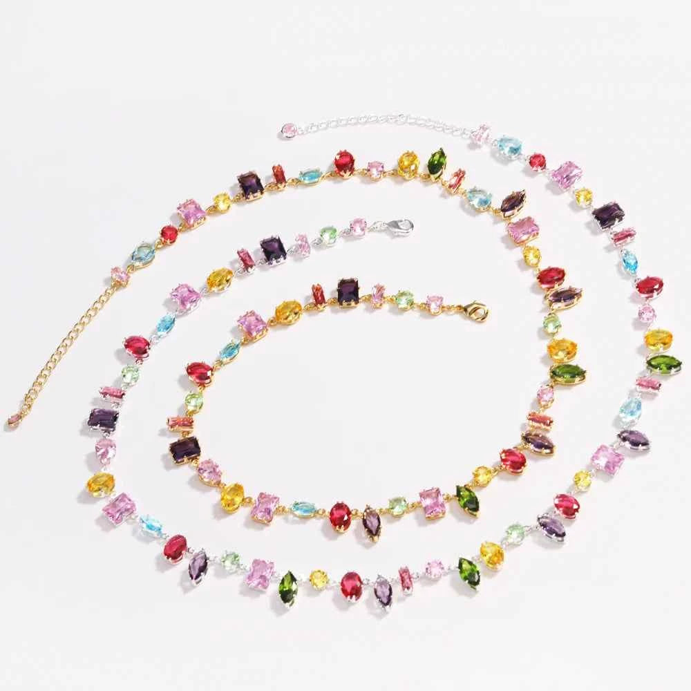 Brand 18K Gold Plated New Luxury Colourful Crystal Zircon Necklace For Women Fashion Party Jewelry Accessories Ladies Jewellery