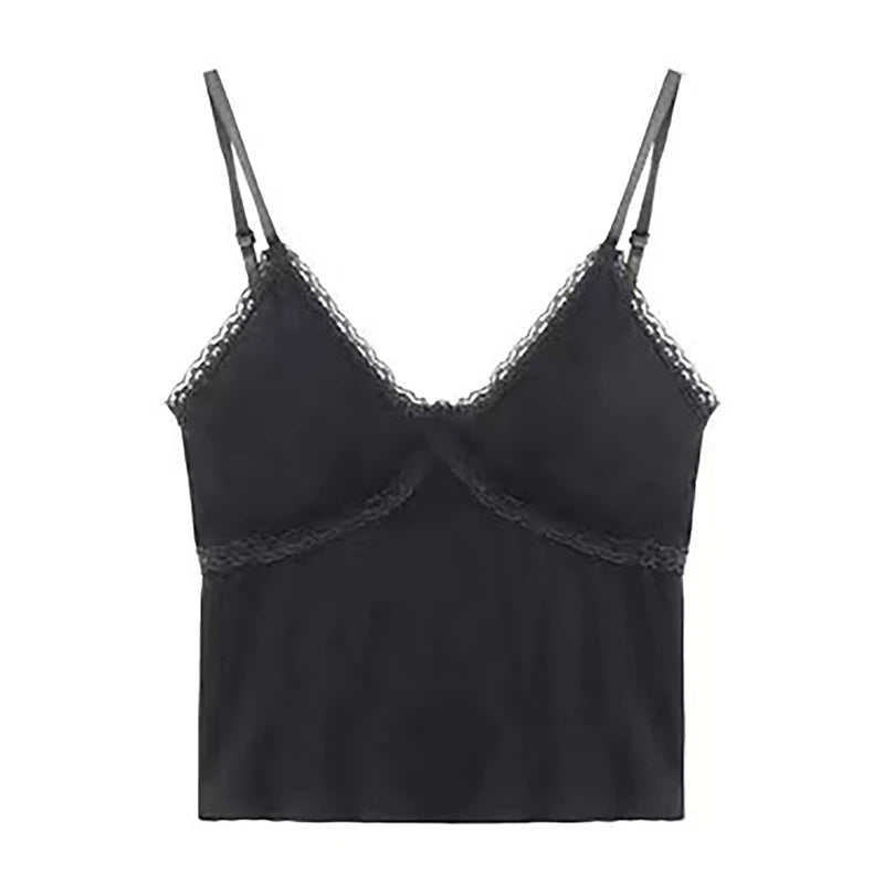 Women Summer 2025 Lace Fashion Tank Top Female Korean Style V Neck Sleeveless Sexy Blouse Cropped Knitwear