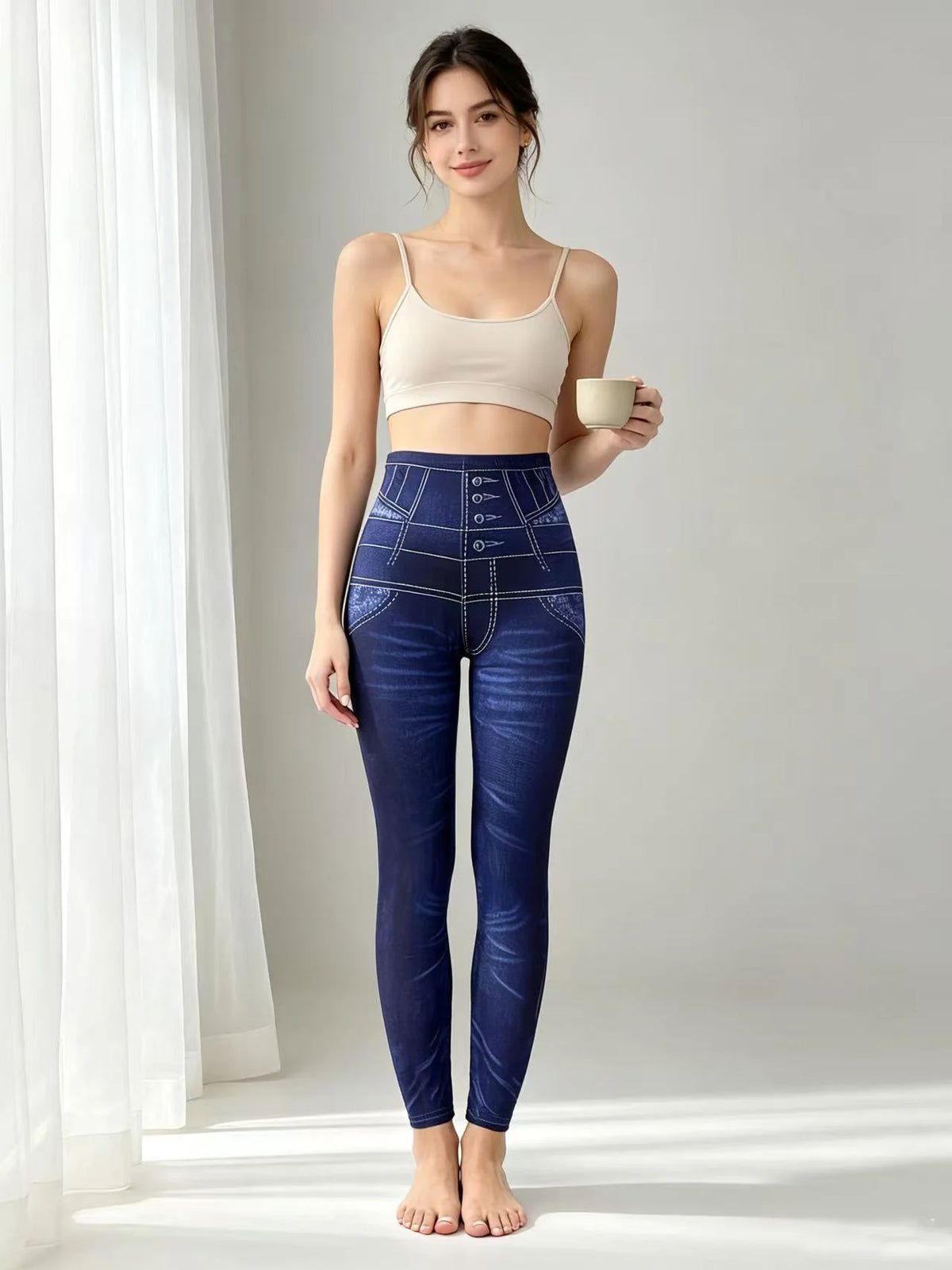 Women's Floral Print Knit Leggings – Elegant Ankle-Length Pants