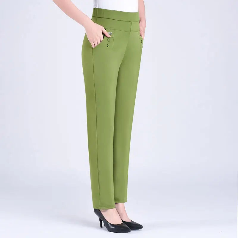 2024 Women Spring Summer Women New Middle-aged Thin Pants Female Elastic Waist Casual Pant Ladies Long Straight Trousers Y781