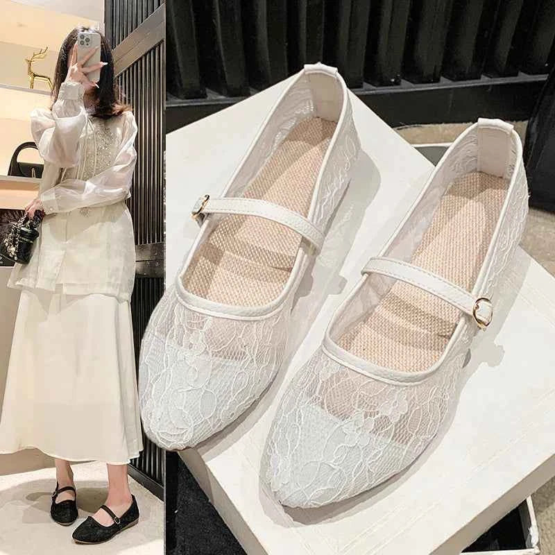 Women's Bow Ballet Flats — Sweet Hollow Slip-On Pointed Toe Shoes for Summer