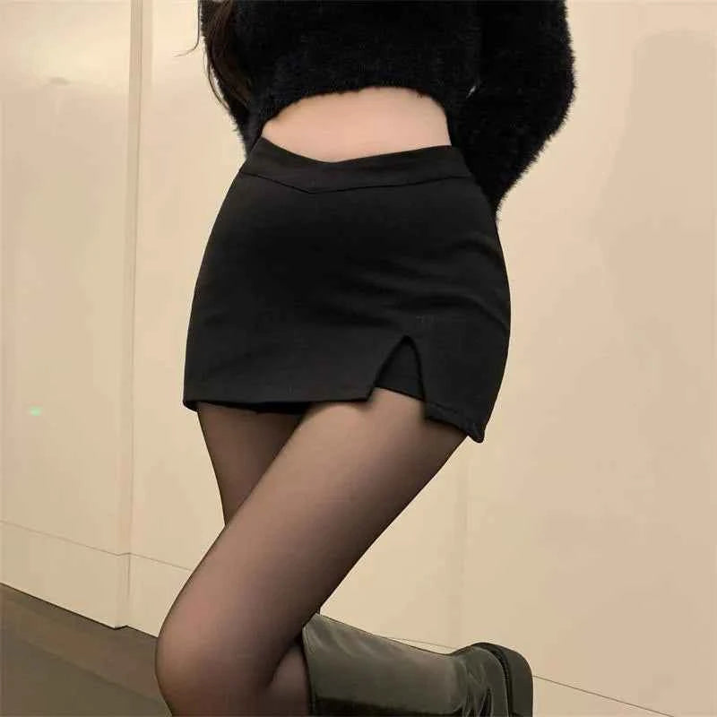 Black High Waist Split Mini Skirt – Slim A-Line Slit Skirt for Women | Streetwear & Party