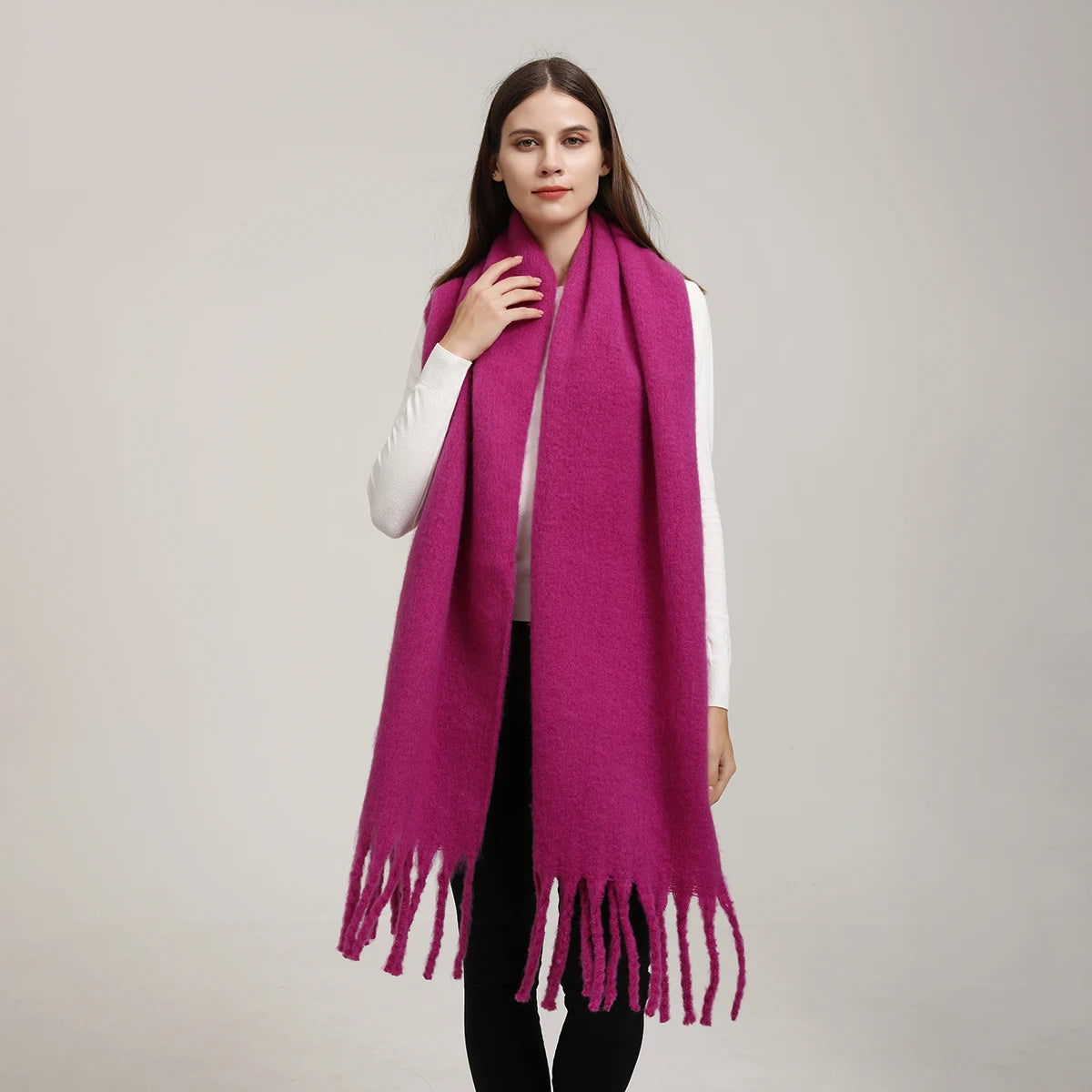 Winter Scarf for Women Cashmere Warm Solid Pashmina Blanket Wraps Female Thick Soft Tassel Shawl Long Poncho Echarpe 245*40cm