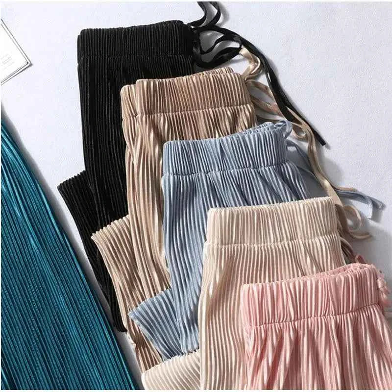 Women's Pleated Wide-Leg Pants | Ice Silk Loose Trousers with Elastic Waist
