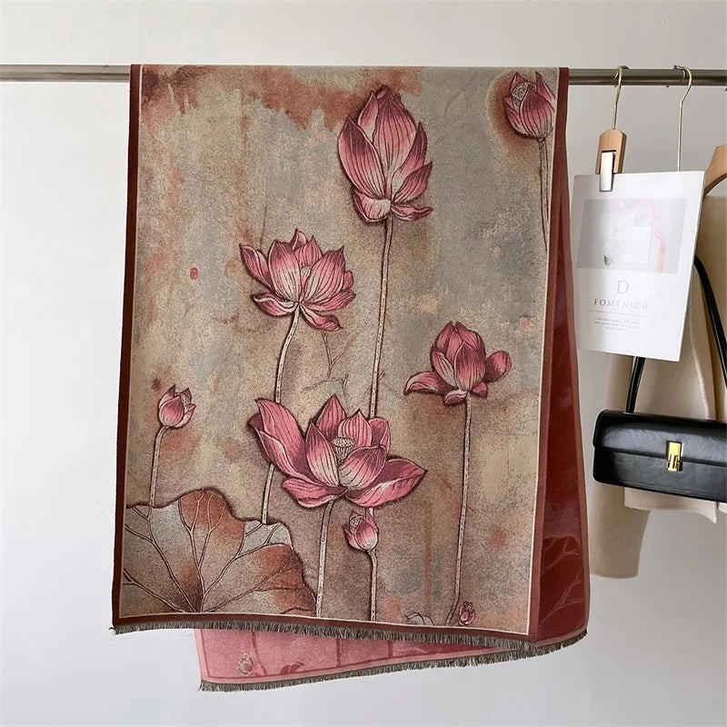 Luxury Winter Cashmere Scarf Women 2024 Design Warm Pashmina Blanket Poncho Scarves Female Shawl Wraps Thick Foulard Bufanda