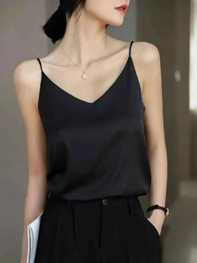 Women's Backless Camisole Crop Top – Solid Colour Sleeveless V-Neck Tank Top