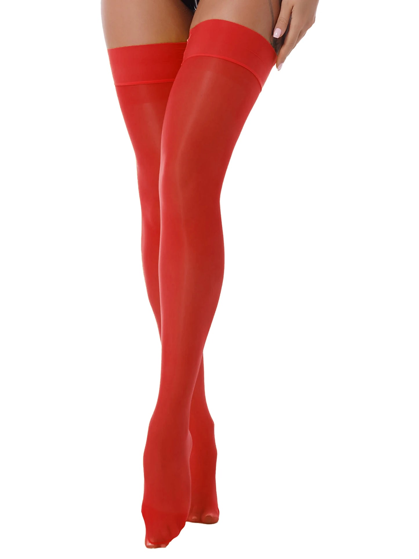 Glossy Sheer Thigh-High Stockings — Stretchy Over-Knee Hosiery