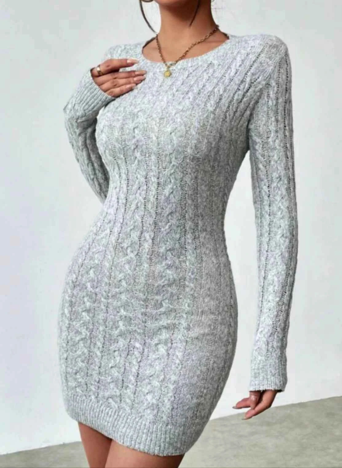Spice Girl niche temperament slim knit crew neck dress Women's new autumn and winter slim base with short skirt