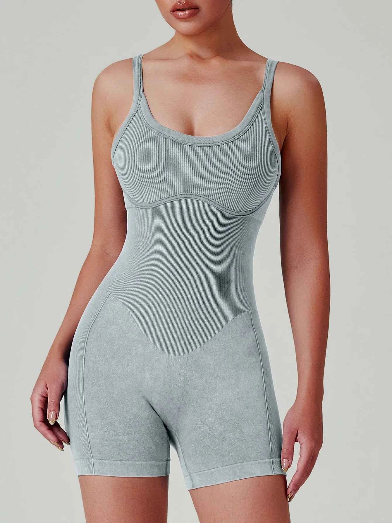 Seamless Yoga Bodysuit — High Waist 4-Way Stretch Jumpsuit