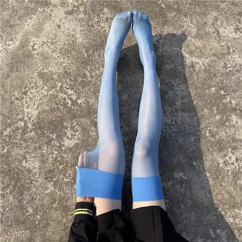 Silky Sheer Over-Knee Stockings — Transparent Thigh High Hosiery