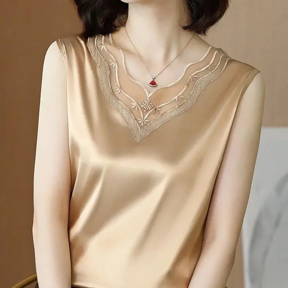 new woman clothing vest camis Tank top women's suit bottom lace lining 2024 summer new silk satin sleeveless top suspender vests
