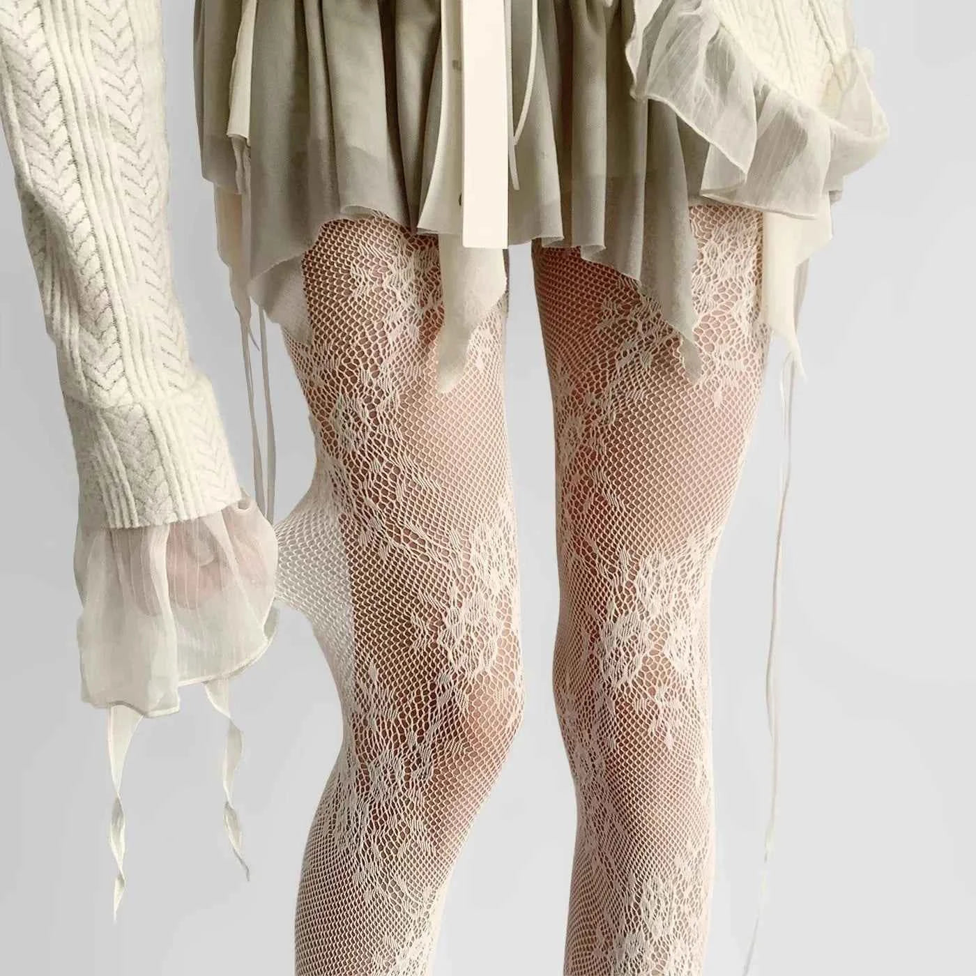 Floral Mesh Thigh-High Stockings – Lace Fishnet Pantyhose for Women