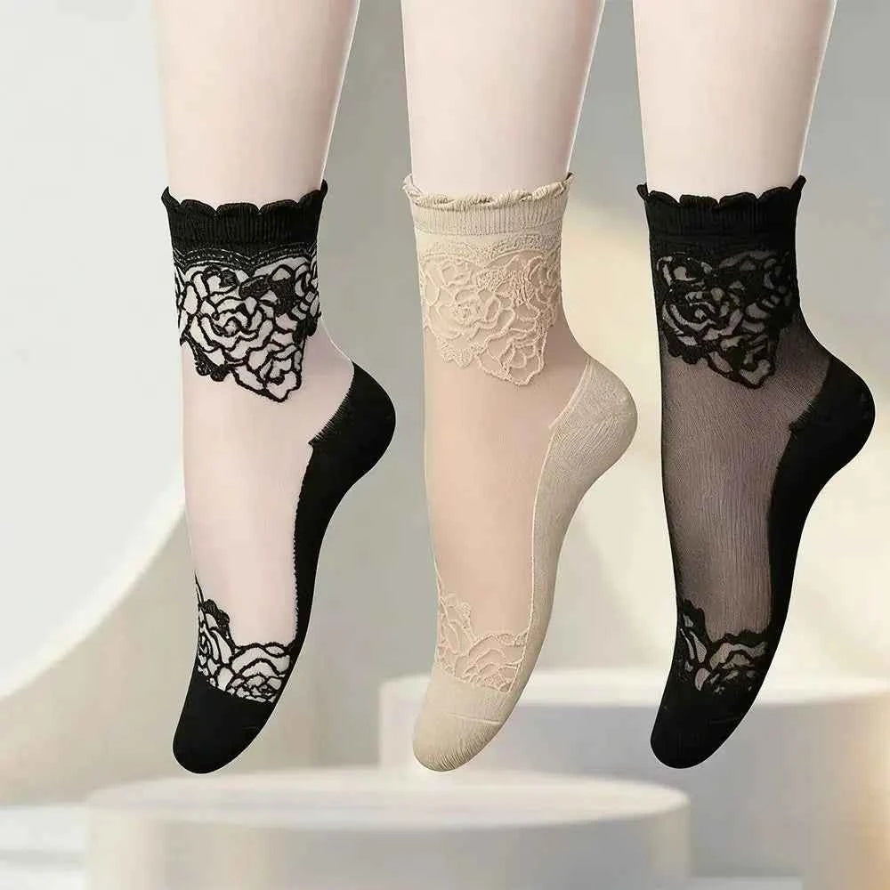 Women's Invisible Lace Socks | Non-Slip Sheer Ruffle No-Show Socks