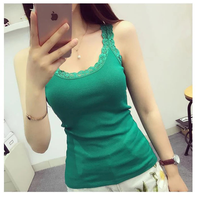 Women's Lace Cami Tank Top | Y2K Cropped Camisole | V-Neck Knit Sleeveless Top