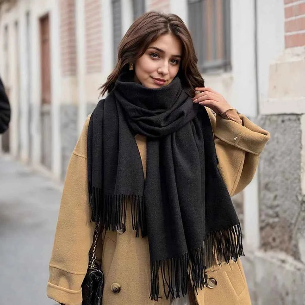 Women's Winter Scarves Cashmere Scarf Women Black Ladies Winter Wool Scarf Warm XWJ07