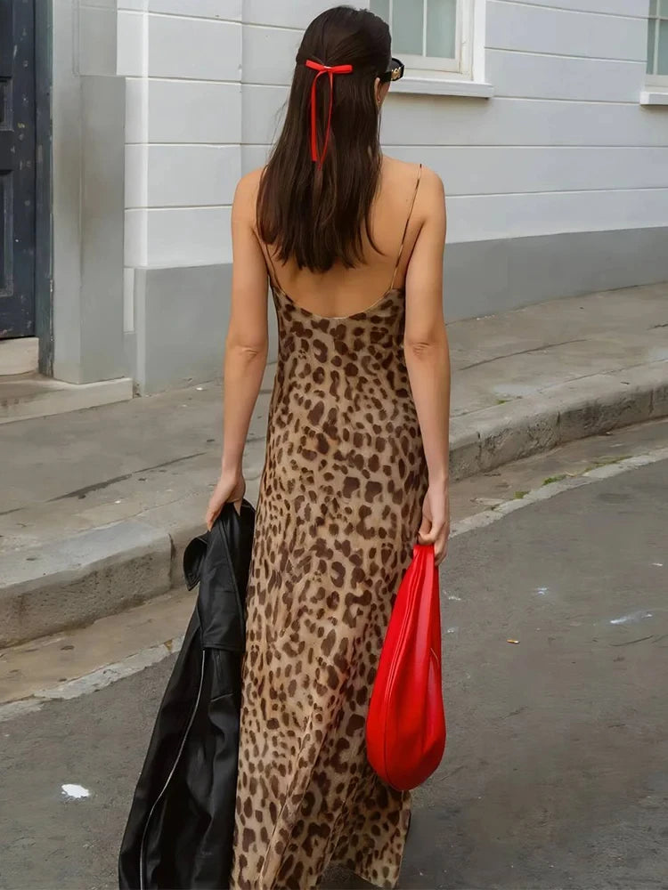Leopard Print Backless Mini Dress — Spaghetti Strap Party Clubwear
