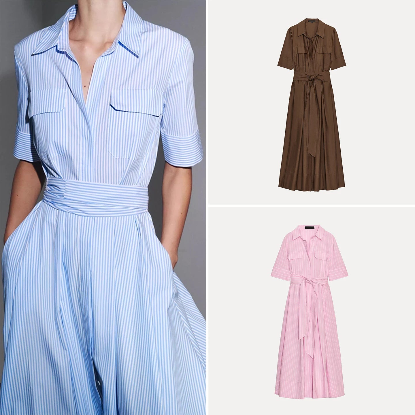 Casual Shirt Dress Women's Versatile Summer New Style Summer 2025 Chiffon High Waist A-Line Skirt Short Sleeve Loose Fit Sing...