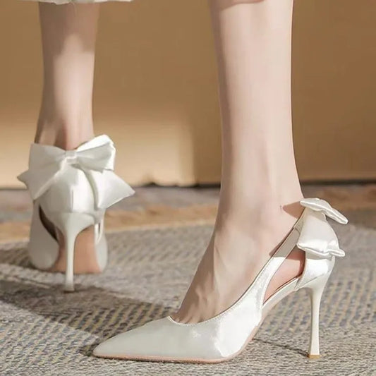 Pearl Bead Wedding Heels — Pointed Toe Luxury Pumps in Black & White
