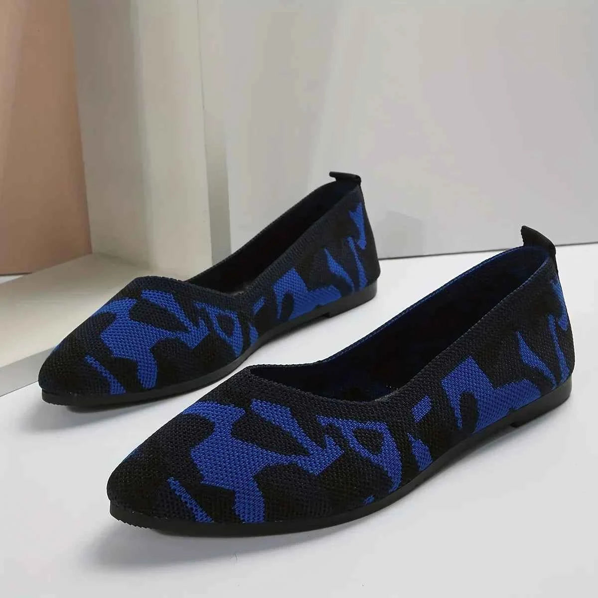 Women's Pointed Toe Ballet Flats — Knit Slip-On Loafers for Casual & Everyday Wear