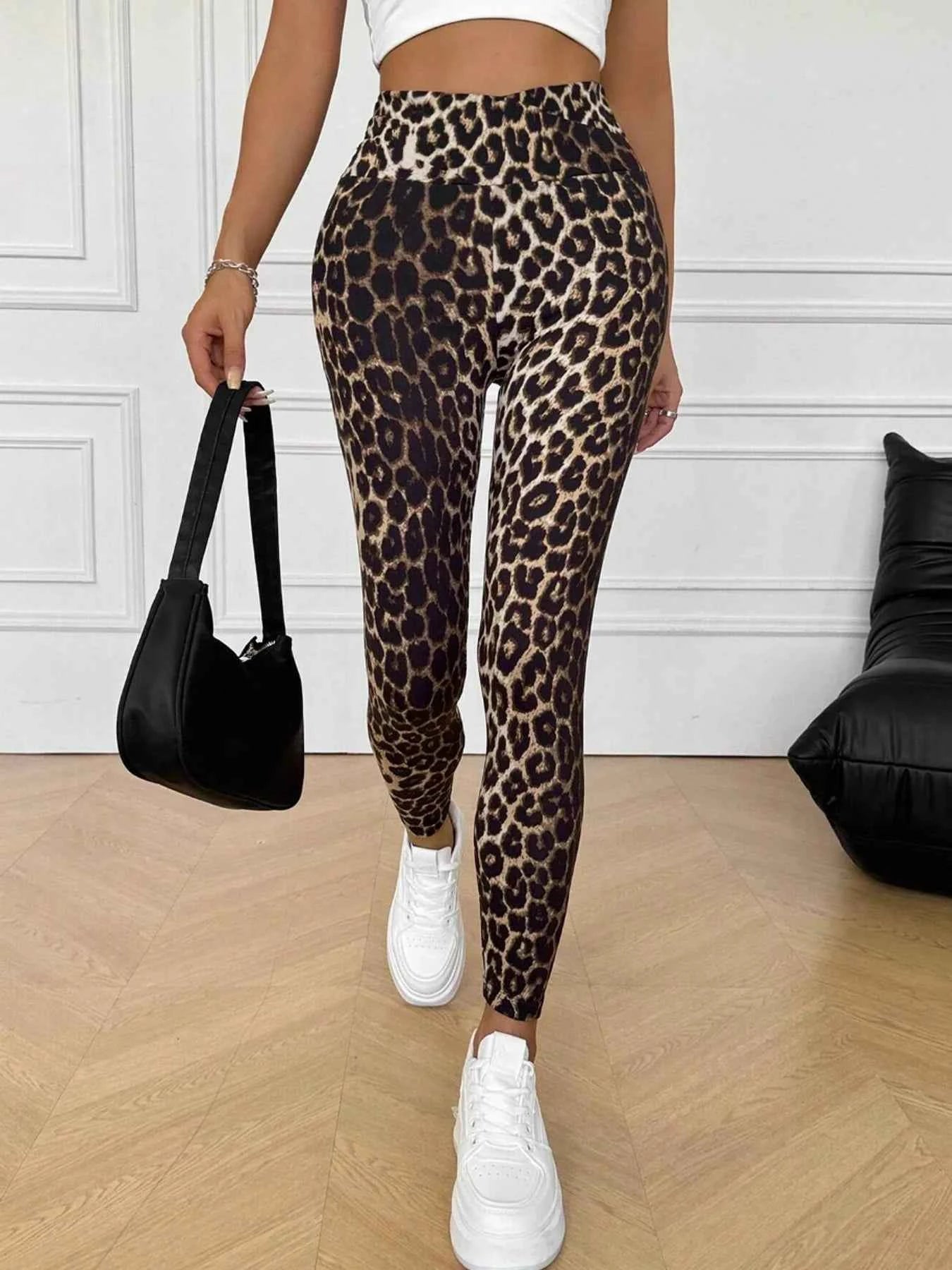 Women's Leopard Print High Waist Leggings | Stretch Slim Ankle Pants