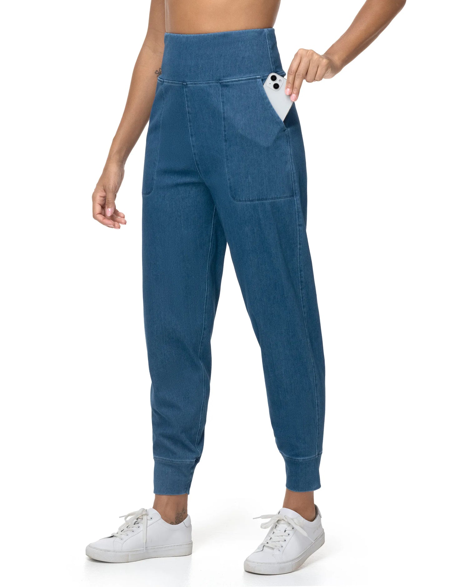 Women's High-Waist Denim Joggers | Stretchy Tapered Jeggings with Pockets