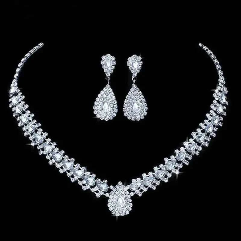 Luxurious Wedding Jewelry Sets for Bridal Bridesmaid Jewelery Drop Earring Necklace Austria Crystal Wholesale Gift