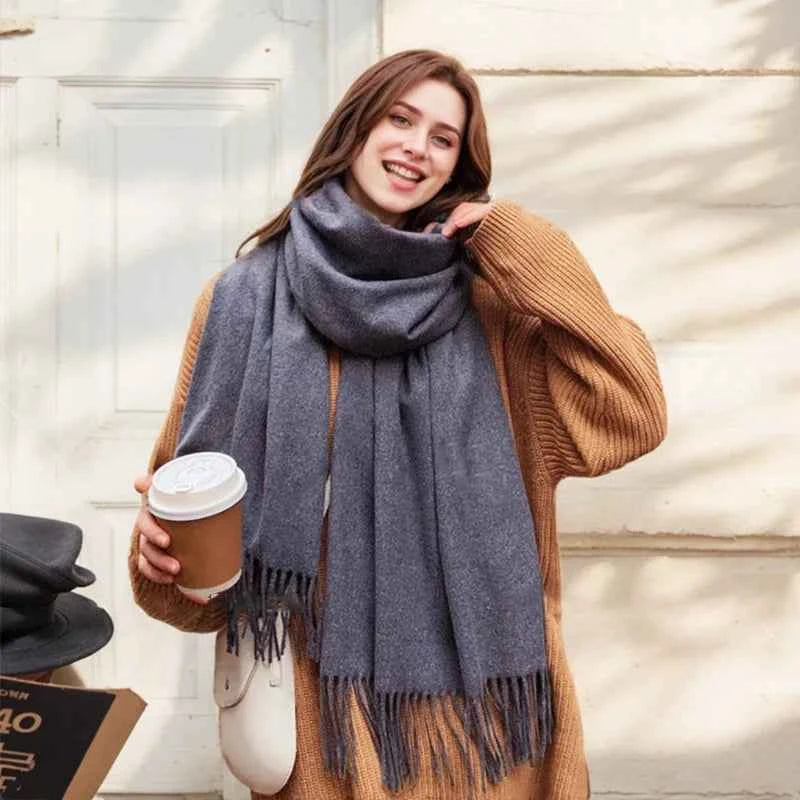 Women's Winter Scarves Cashmere Scarf Women Black Ladies Winter Wool Scarf Warm XWJ07