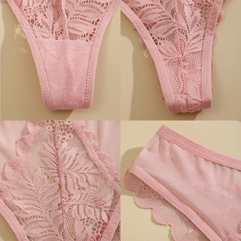 Women's Lace Thong Panties Set – 10 Pcs Sheer Mesh Floral G-String Underwear (S–XL)