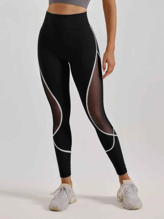 Women's Patchwork Side Mesh Sports Leggings, High Waist Yoga Leggings, Ladies Sportswear for Indoor Outdoor Wear