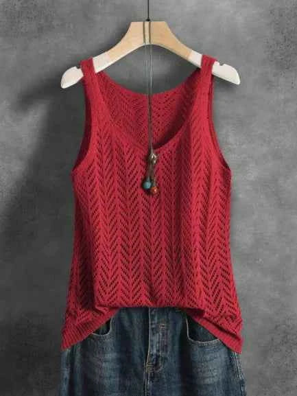 Ladies Elegant Solid Color Knitted Vest Summer Thin Layer Short Outerwear Tank Top Suitable for Denim Jeans